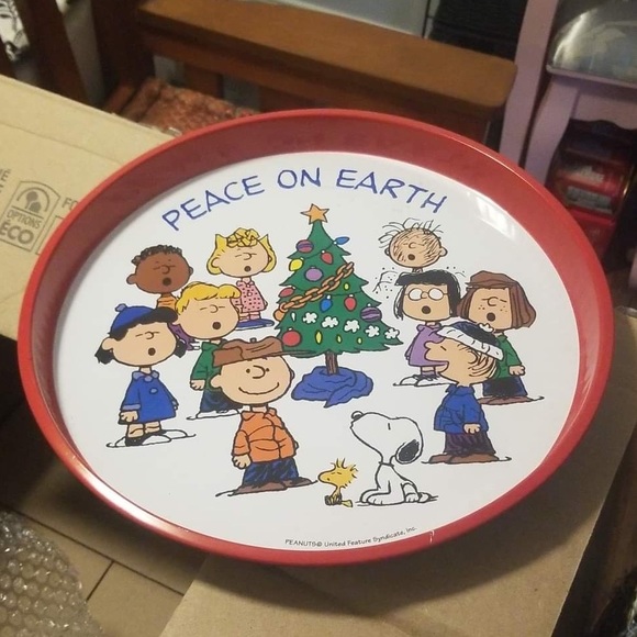 Peanuts Gang Christmas Serving Tray Peace on Earth 12" Metal - Picture 1 of 1